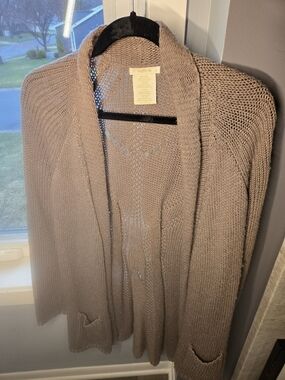 Matty M Taupe Open-Front Knit Cardigan